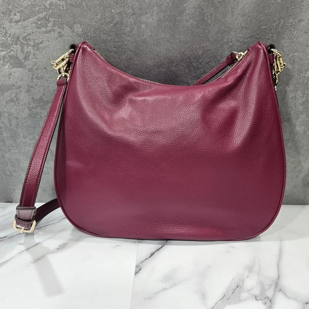 Kate Spade Mulberry Street Vivian Leather Hobo Bag Burgundy Shoulder Crossbody